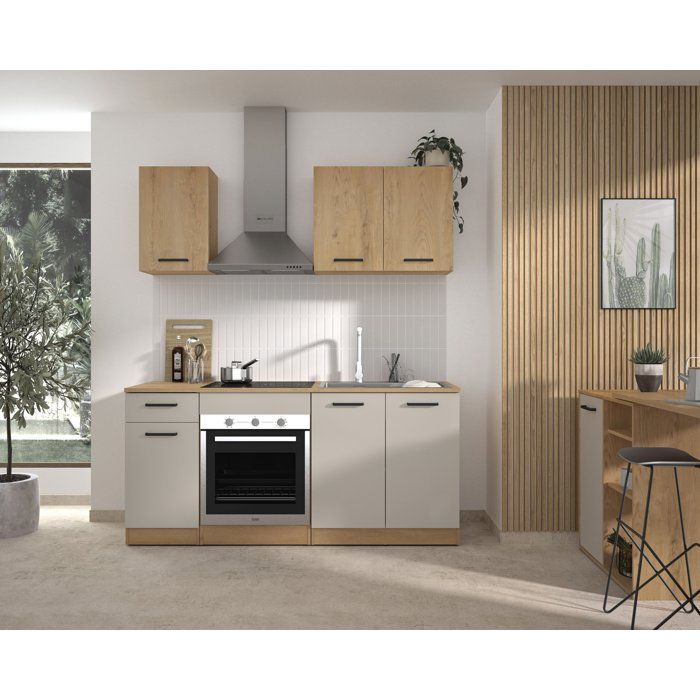 Cuisine complète ALPAGA en chêne silva et gris - 180 cm avec meuble four