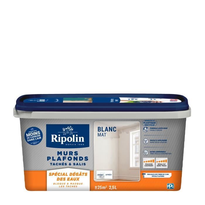 Paint for stained and soiled walls and ceilings - Special for water damage - Matt white - RIPOLIN - 2.5L
