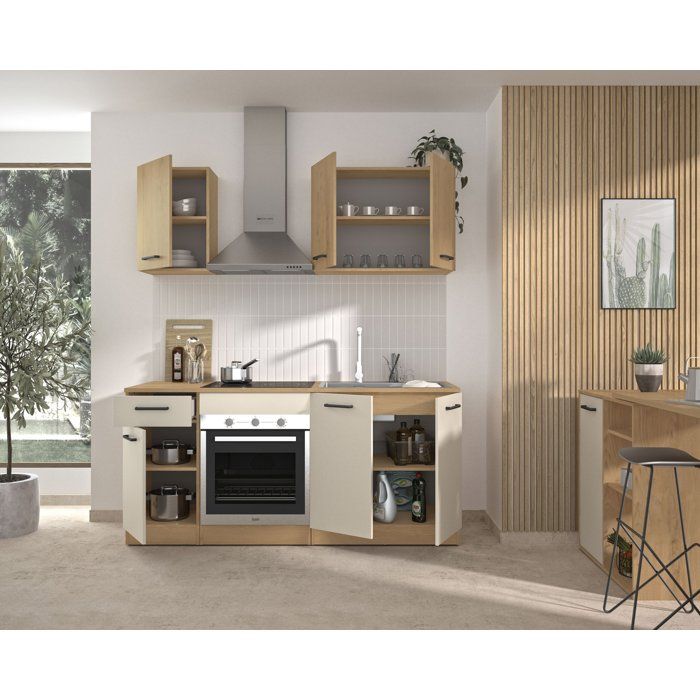 Image secondaire de Cuisine complète ALPAGA en chêne silva et gris - 180 cm avec meuble four