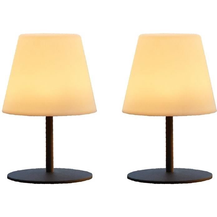 Confezione da 2 lampade da tavolo senza fili - LUMISKY - TWINS - H16 cm - Base in acciaio grigio - Bianco caldo e LED bianco