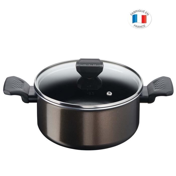 TEFAL B5544402 Easy Cook&Clean Faitout 20 cm (3 L) + couv, Antiadhésif, Thermo-Signal™, Tous feux sauf induction, Fabriqué en France