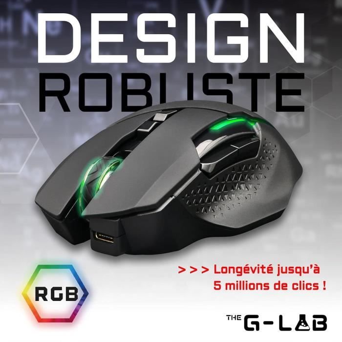 Souris gaming RGB sans fil THE G-LAB 7200 DPI - Noir