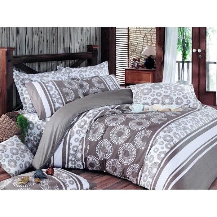 Parure de lit - 1 housse de couette 220 x 240 cm + 2 taies d'oreiller 60 x 60 cm - 100% coton renforcé - Brun