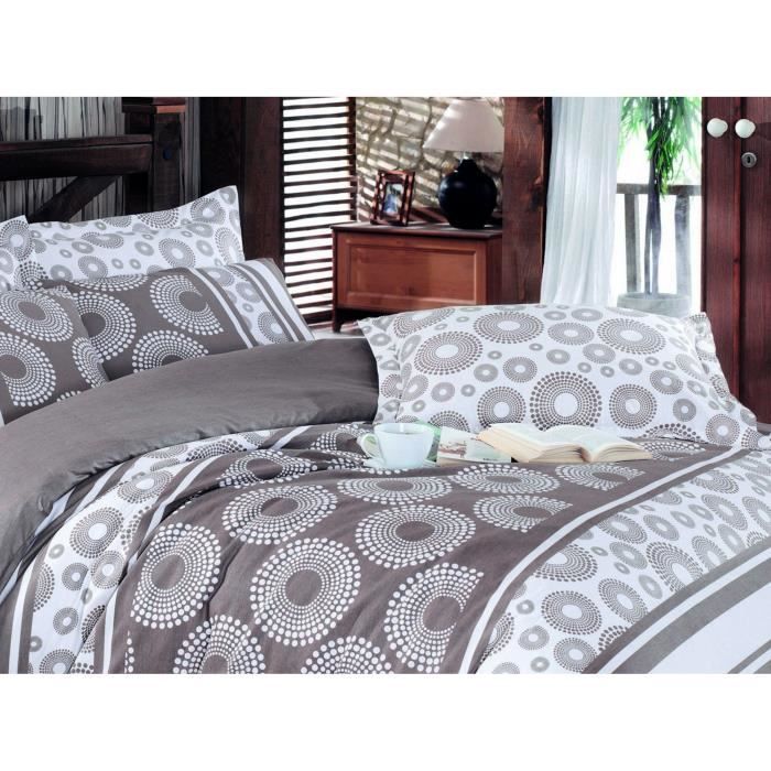 Image secondaire de Parure de lit - 1 housse de couette 220 x 240 cm + 2 taies d'oreiller 60 x 60 cm - 100% coton renforcé - Brun