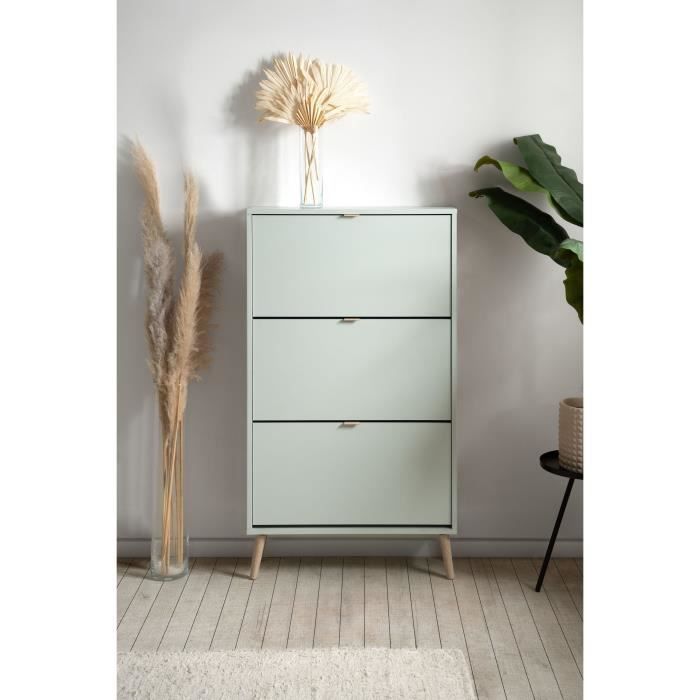Image secondaire de Meuble à chaussures moderne vert avec 3 abattants - 12 paires
