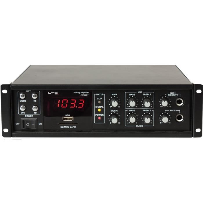 LTC PAA80BT Amplificateur public address 80w avec bluetooth, usb-mp3 et tuner fm - Noir