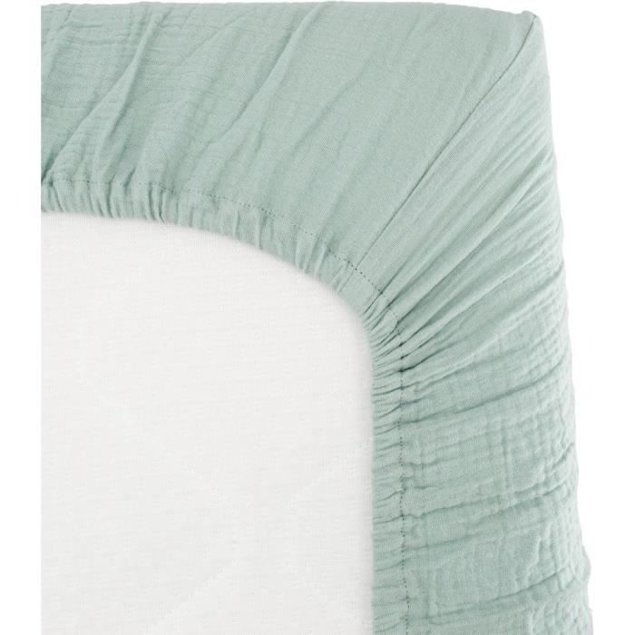 Lenzuolo con angoli fasciatoio - DOMIVA - 70x140 cm - Celadon - Garza di cotone