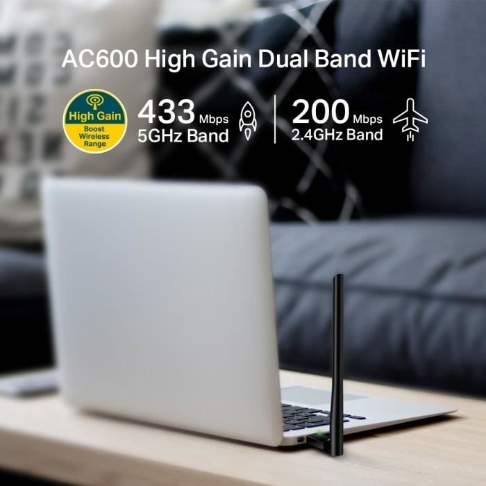 TP-Link Archer T2U Plus Adaptateur USB WiFi bi-bande AC 600 Mbps a gain élevé