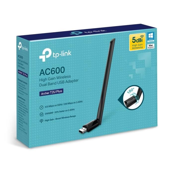 TP-Link Archer T2U Plus Adaptateur USB WiFi bi-bande AC 600 Mbps a gain élevé