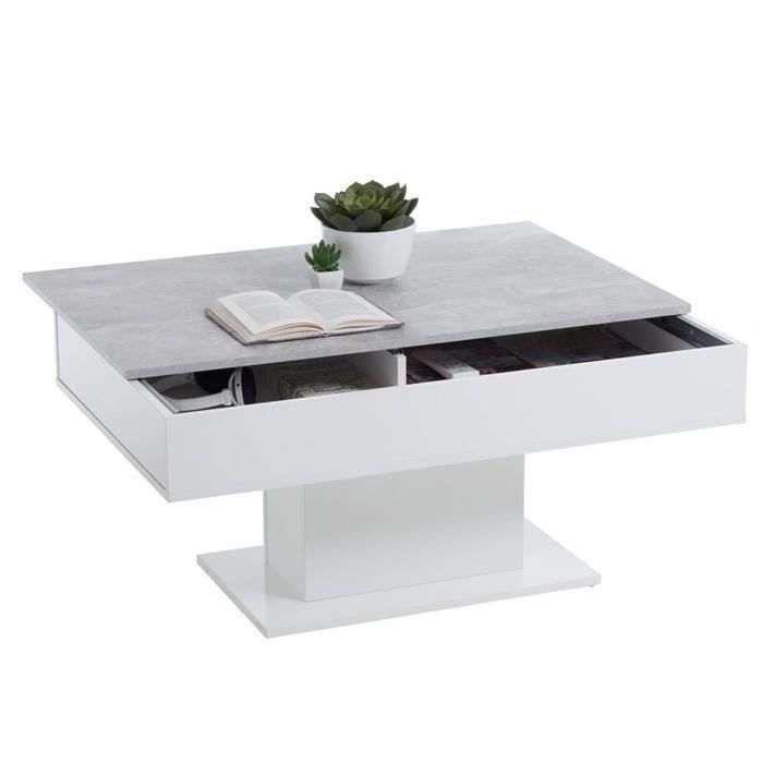 Table Basse - Bout de canapé - mélamine Gris Béton et Blanc L100 x H46,1 x P65 cm