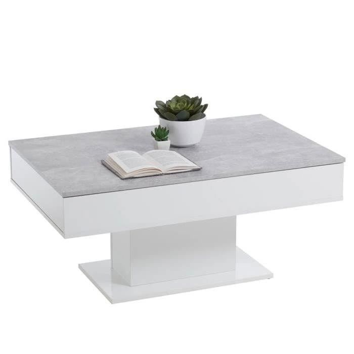 Image secondaire de Table Basse - Bout de canapé - mélamine Gris Béton et Blanc L100 x H46,1 x P65 cm