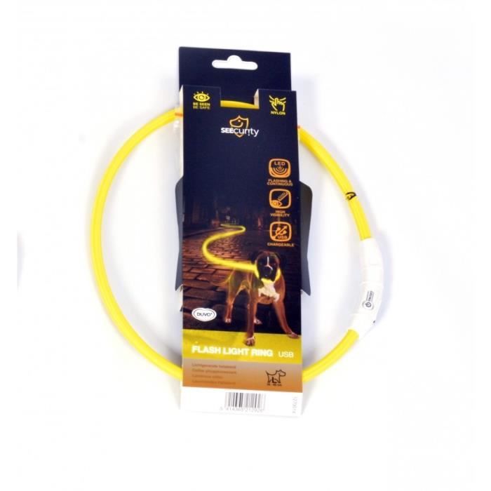 DUVO Anneau Lumineux Seecurity Flash Light Ring USB Nylon - 45 cm - Jaune - Pour chien