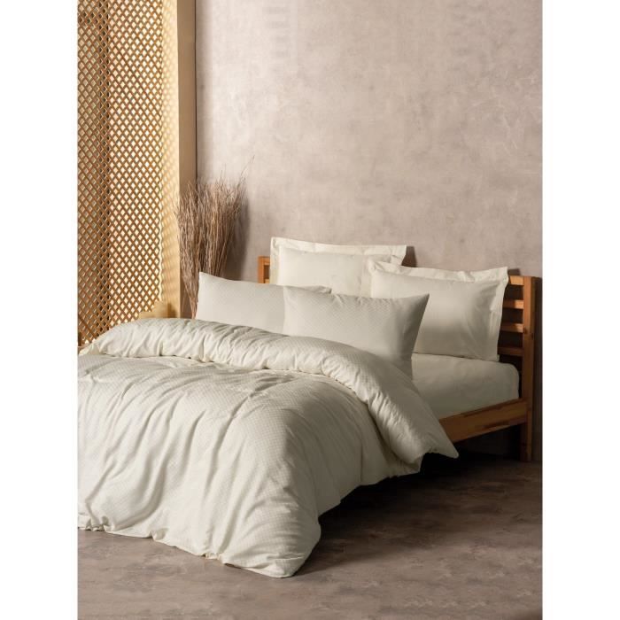 Parure de lit - 1 housse de couette 220 x 240 cm + 2 taies d'oreiller 60 x 60 cm - 100% coton renforcé - Crème