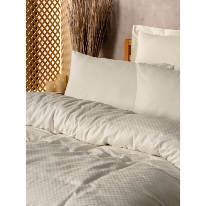 Image secondaire de Parure de lit - 1 housse de couette 220 x 240 cm + 2 taies d'oreiller 60 x 60 cm - 100% coton renforcé - Crème