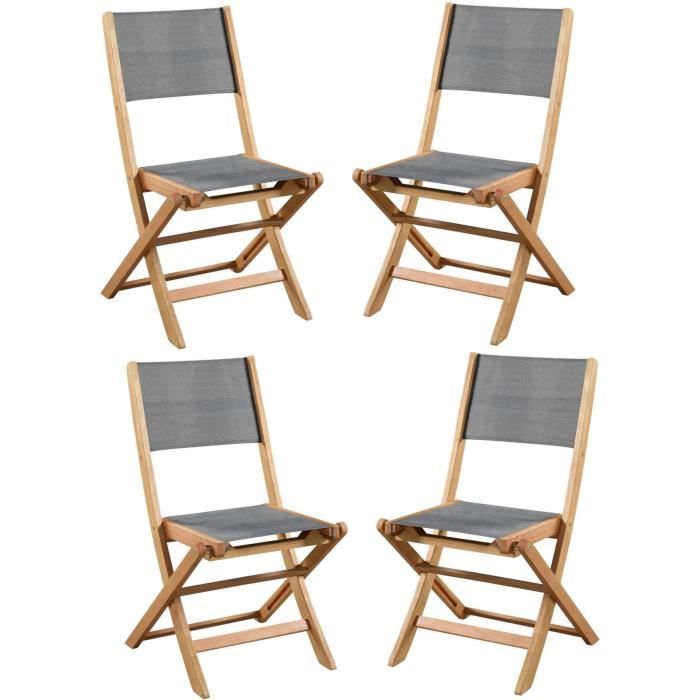 Set di 4 sedie da giardino in legno di acacia FSC e seduta in textilene - 50 x 57 x 90 cm - Grigio