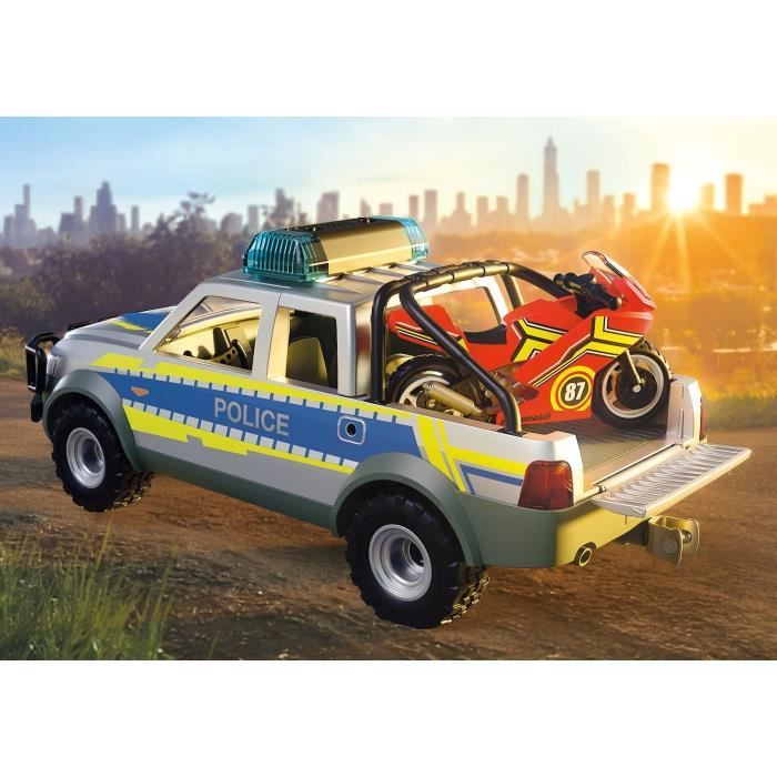 Image secondaire de Playmobil 71875 Pick-up de police, moto & 2 personnages, Les policiers, City Action, 39 pieces, des 4 ans