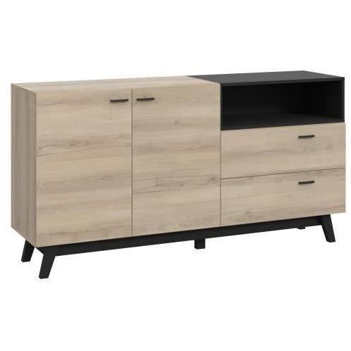 Buffet - Décor chene Comano - 2 portes + 2 tiroirs - CAREA - L 159,5 x P 41,6x H 82,4 cm