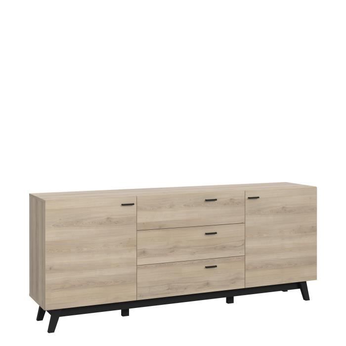Buffet - Décor chene Comano - 2 portes 3 tiroirs - CAREA - L 199,5 x P 41,6 x H 82,4
