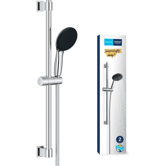 Set doccia con soffione a 2 getti, asta da 60 cm e flessibile - GROHE Vitalio Start 110 26951001 - Risparmio idrico - Cromo