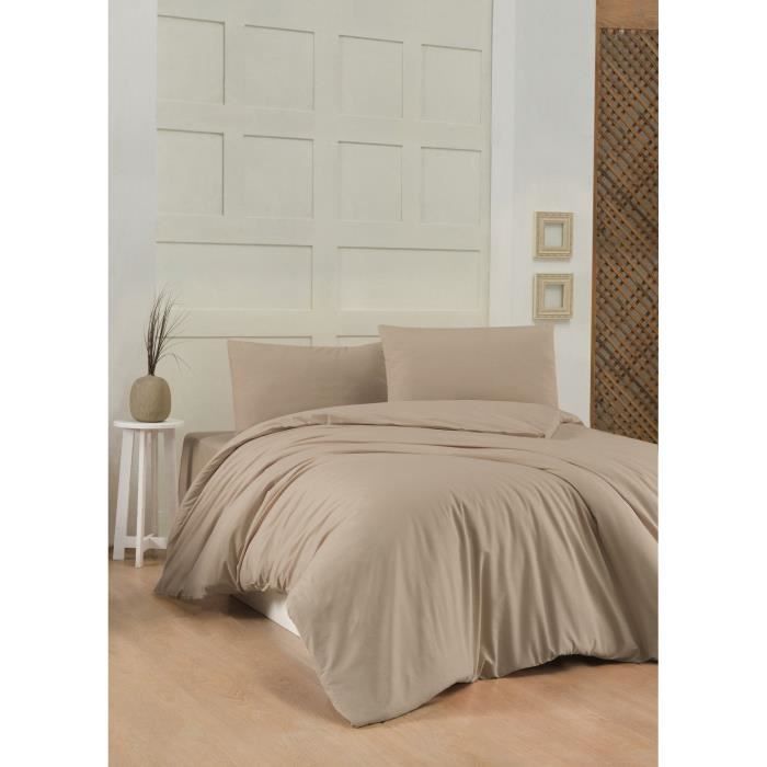 Image secondaire de Parure de lit - 1 housse de couette 220 x 240 cm + 2 taies d'oreiller 60 x 60 cm - 100% coton renforcé - Beige