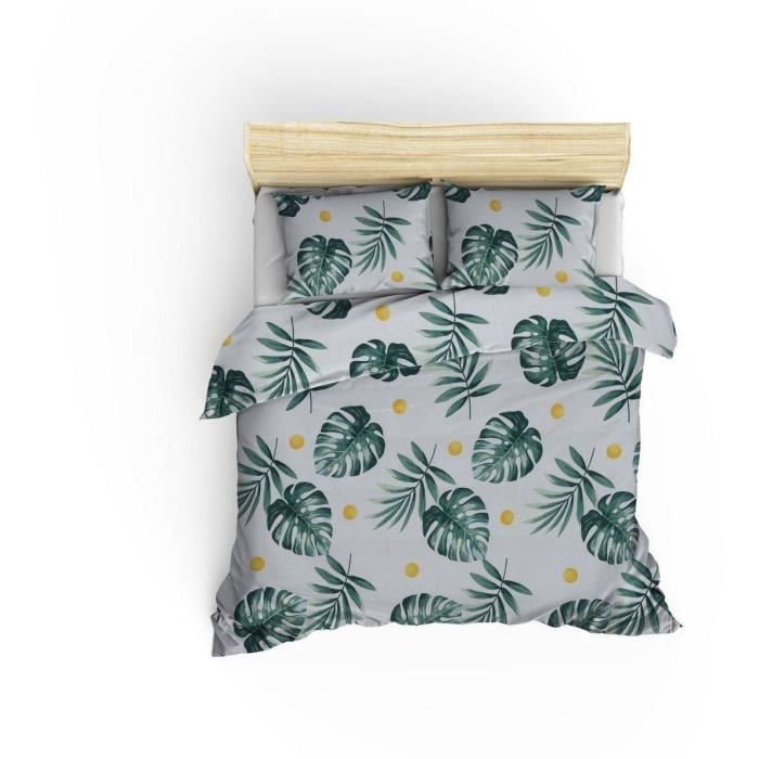Image secondaire de Parure de lit - 1 housse de couette 220 x 240 cm + 2 taies d'oreiller 60 x 60 cm - 65% coton, 35% polyester - Vert