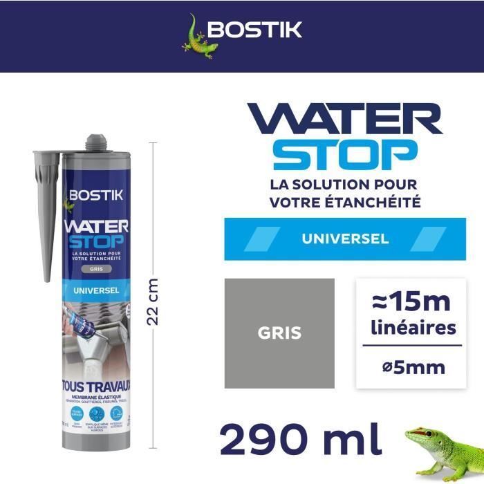 Image secondaire de Membrane d'étanchéité - BOSTIK - Waterstop - Réparation fuites - Cartouche 290 ml - Gris