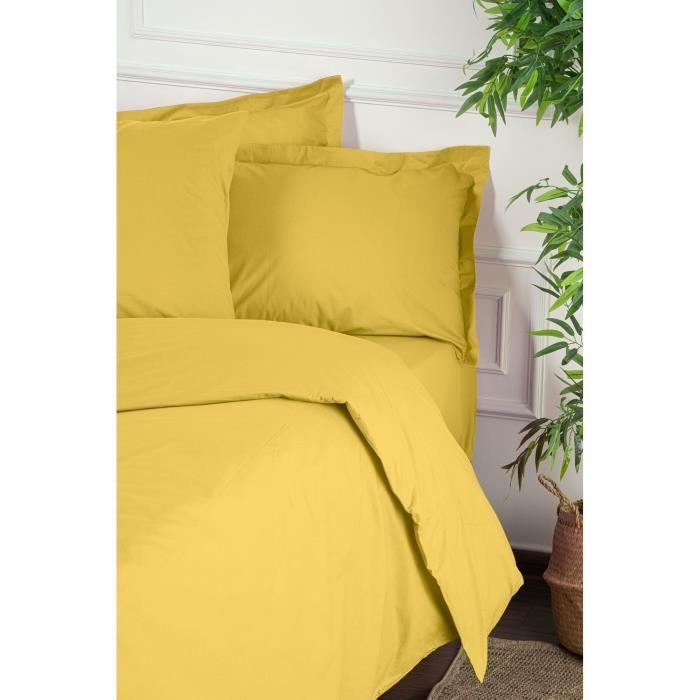 Image secondaire de Parure de lit - 1 housse de couette 220 x 240 cm + 2 taies d'oreiller 60 x 60 cm - 100% coton renforcé - Jaune