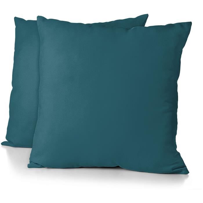 Lot de 2 taies d'oreiller - HOME LINGE PASSION - HP72088 - Microfibre 82 g - 63 x 63 cm - Bleu canard