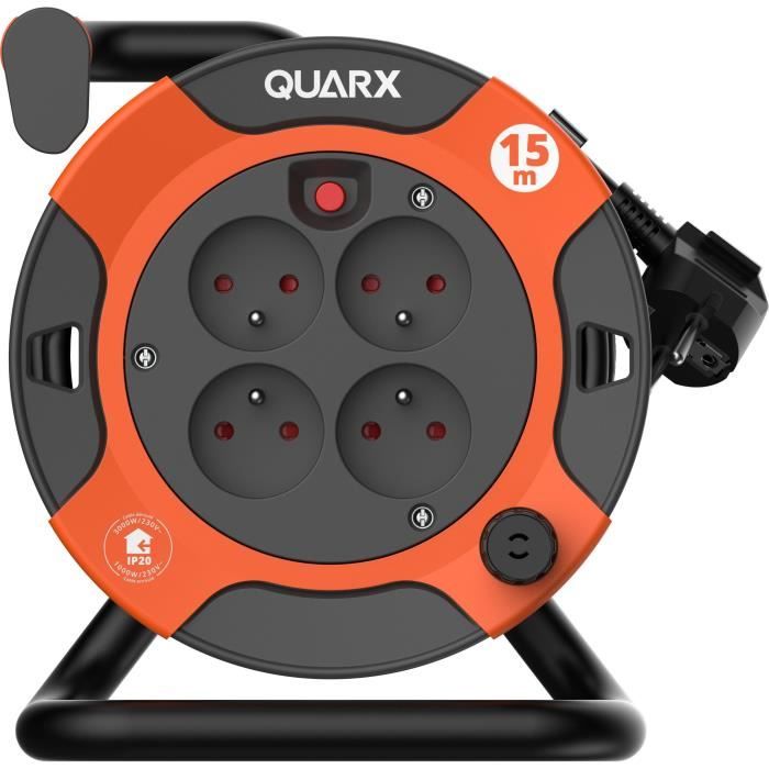 Enrollador de cable - QUARX - Bricolaje - 15 m, H05VV-F 3G1,5 mm�, disyuntor t�rmico