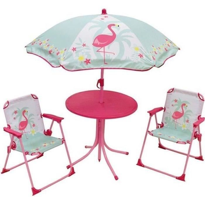 FUN HOUSE 713088 ROSA FIAMMA Mobili da giardino con un tavolo, 2 sedie pieghevoli e un ombrellone per bambini