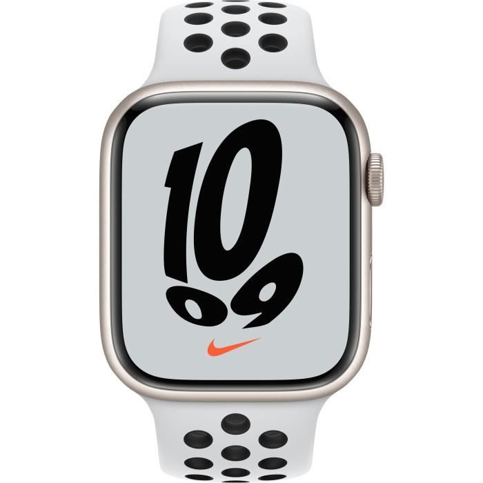 Apple Watch Nike Series 7 GPS - 45mm - Boîtier Starlight Aluminium - Bracelet Pure Platinum/Black Nike Sport Band - Regular