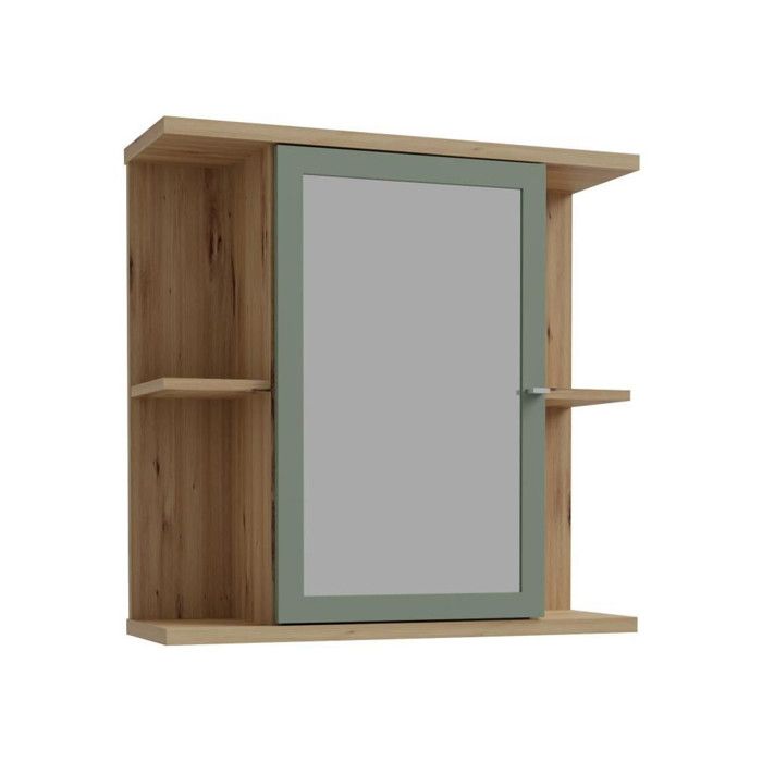 Armoire a suspendre - Chene artisan / Vert sauge - 1 porte avec miroir - Meuble de salle de bain - 69,9 x 23,2 x 68,8 cm