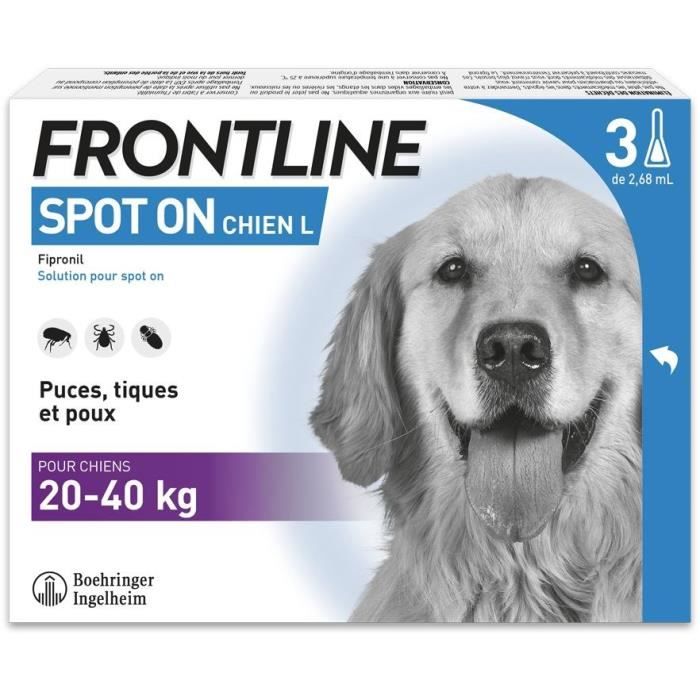 FRONTLINE 3 Pipettes antiparasitaires SPOT ON Chien - 20-40 kg - Puces, tiques, poux