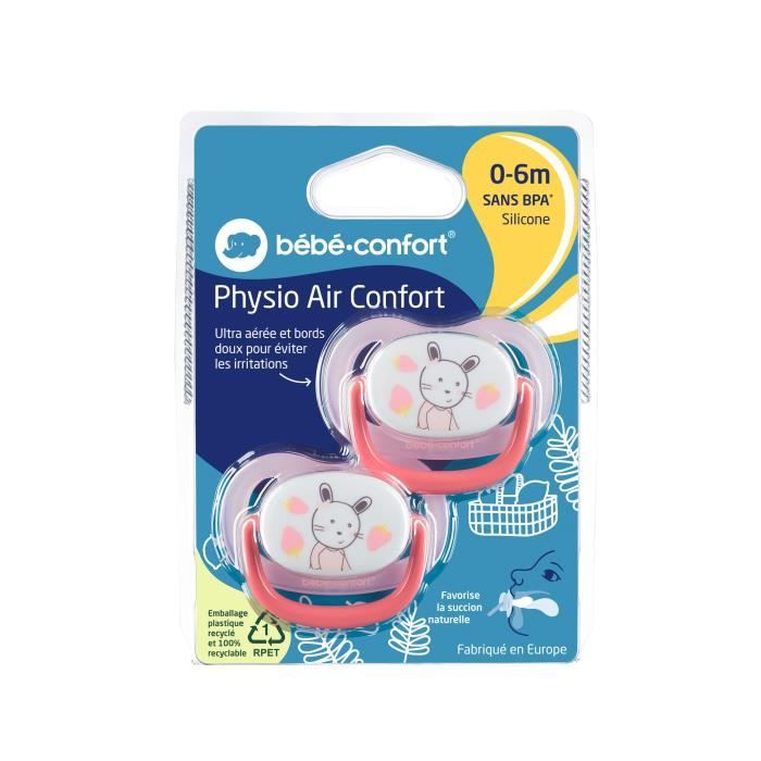 BEBE CONFORT 2 Sucettes Physio Air Confort Silicone 0/6 - Rose & Jaune - The Gardener