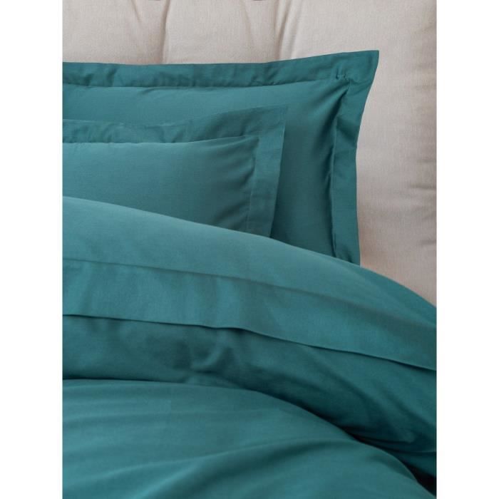 Image secondaire de Parure de lit - 1 housse de couette 220 x 240 cm + 2 taies d'oreiller 60 x 60 cm - Satiné 100% coton - Bleu