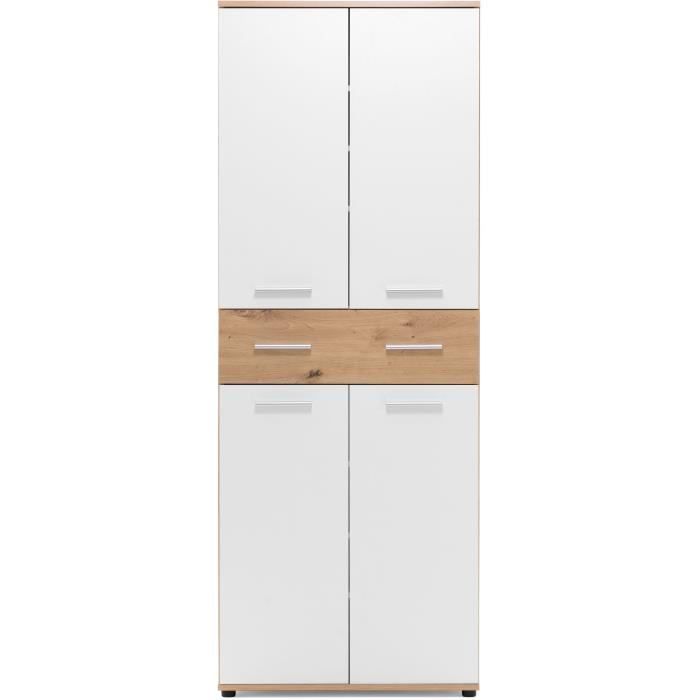 Armoire à chaussures en chêne artisan et blanc avec tiroir - 24 paires