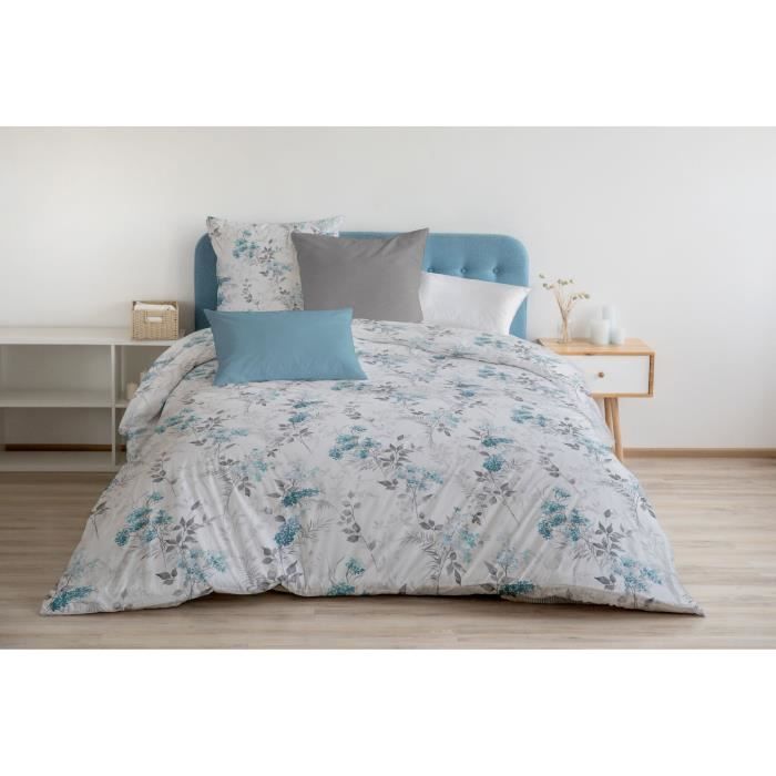 Parure de couette 220x240 cm HOME LINGE PASSION POMPADOUR : Housse de couette + 2 taies d'oreiller - 100% Coton 57 Fils - Blanc/