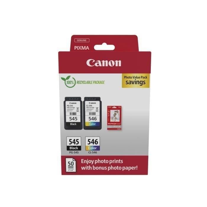 Confezione da 2 cartucce d'inchiostro + confezione carta fotografica - CANON - PG-545 Nero + CL-546 Colore