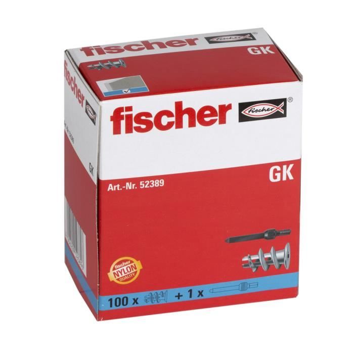 Chevilles autoperceuse nylon pour carton plâtre GK L22 boîte de 100 - FISCHER - 52389