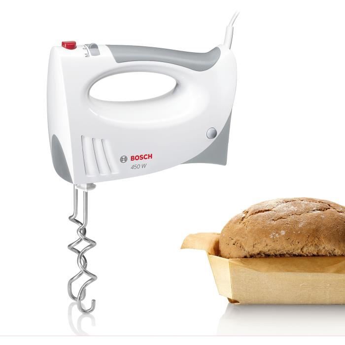 Impastatrice - BOSCH - MFQ3530 - 450 W - 5 velocità - 2 fruste / 2 ganci impastatori in acciaio inox - Bianco / Grigio