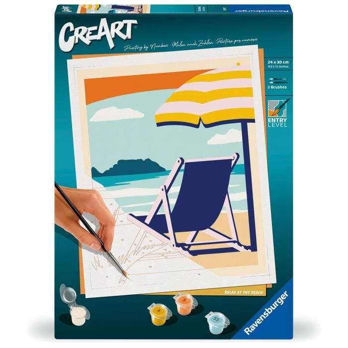 CreArt 24x30 cm Relájate en la playa, Adulto, Pintar por números, 23897, Ravensburger