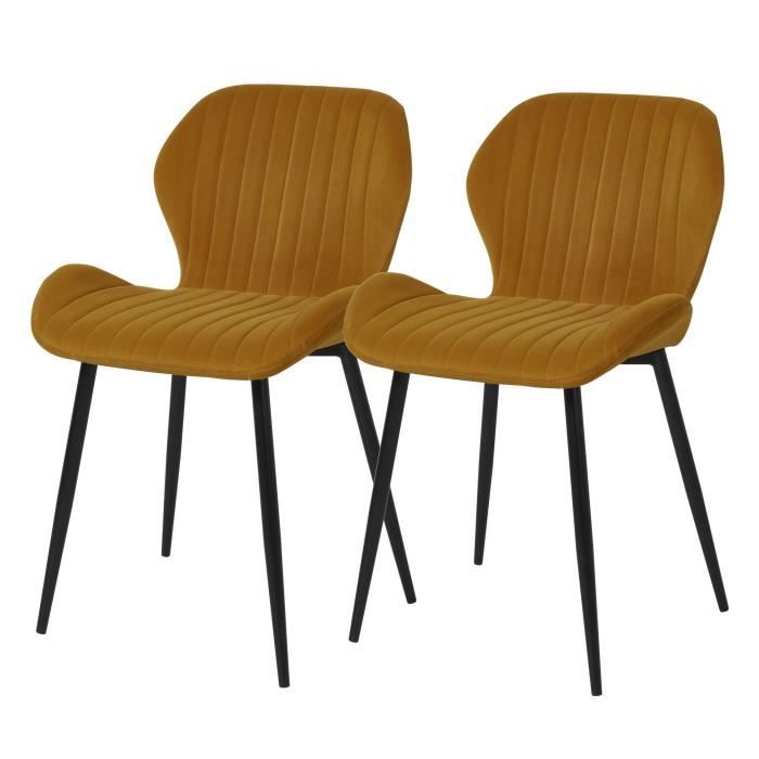 PORTO Lot de 2 Chaises pieds métal - Velours Moutarde - L 50 x P 53 x H 81 cm