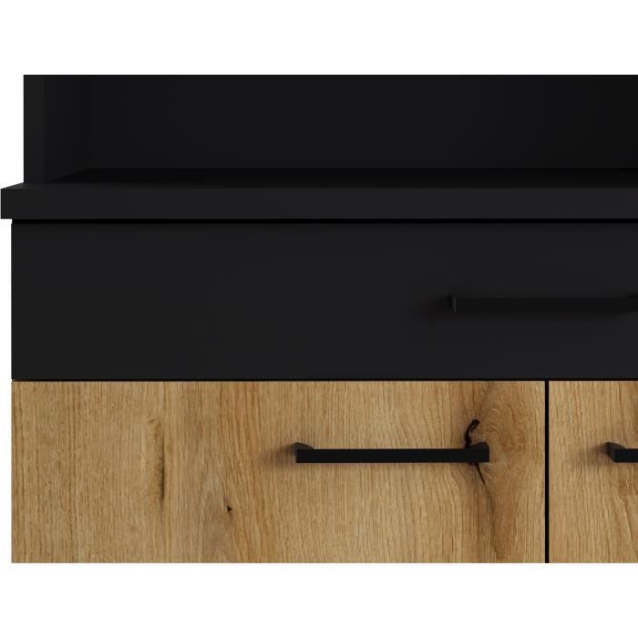 Buffet haut de cuisine SPIRIT - 4 portes et 1 tiroir - Mélamine chene et noir - L 80 x P 43 x H 183 cm