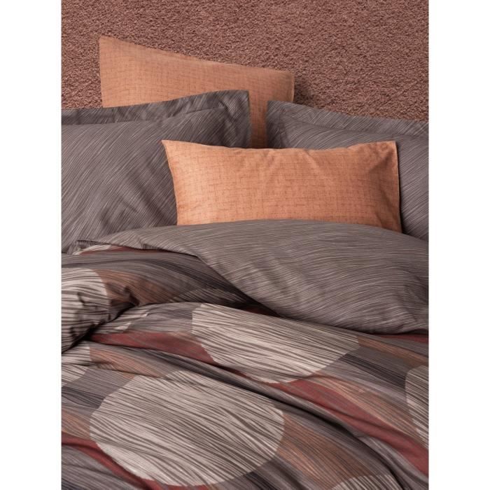 Image secondaire de Parure de lit - 1 housse de couette 220 x 240 cm + 2 taies d'oreiller 60 x 60 cm - 100% coton renforcé - Cannelle