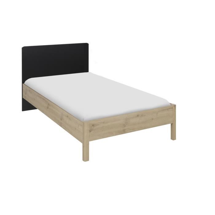 GAMI Ensemble lit enfant + tete de lit avec rangement - Décor Chene artisan et noir - 90 x 190 cm - CHATEL