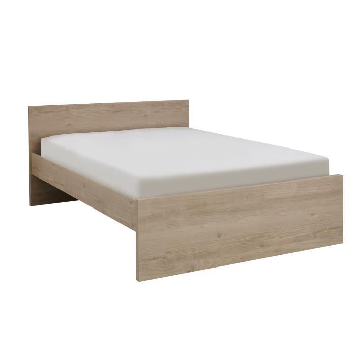 GAMI Calvi Lit adulte + Tete de lit avec rangement  1 Porte - Décor chene - 140x190 cm