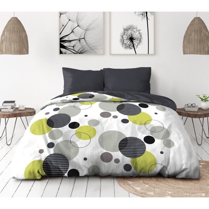 Completo letto in microfibra - HOME LINGE PASSION - BULLES DE REVE - Copripiumino 240 x 260 cm + 2 federe 63 x 63 cm - Grigio