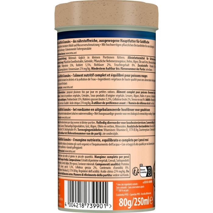 Image secondaire de Tetra Goldfish Granulés - TETRA - Aliment complet en granulés pour poissons rouges - 250 ml