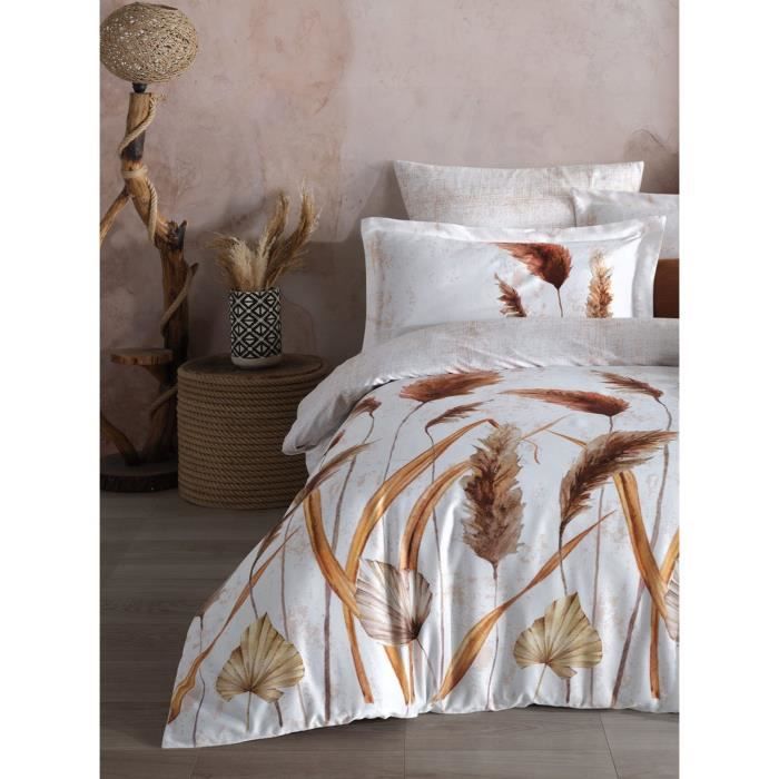 Image secondaire de Parure de lit - 1 housse de couette 220 x 240 cm + 2 taies d'oreiller 60 x 60 cm - Satiné 100% coton - Blanc