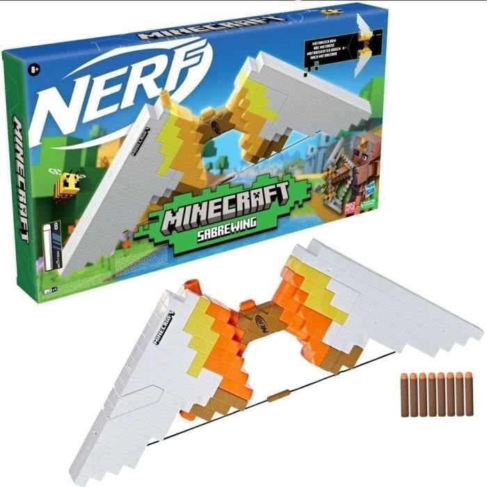 Nerf Minecraft Sabrewing Arc motorisé, tire des fléchettes, chargeur 8 fléchettes Nerf Elite, inspiré de l'arc de Minecraft